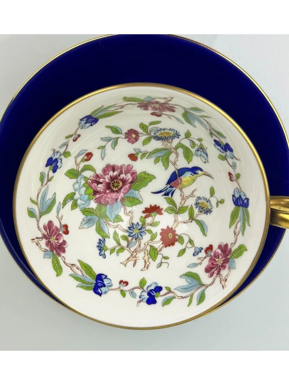 Aynsley Millennium Limited Edition Cobalt Bird Floral Teacup Saucer Set England